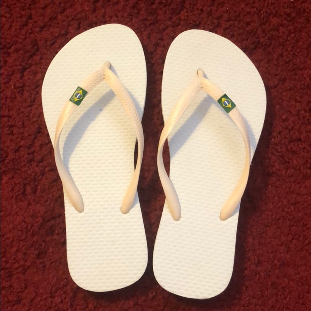 Baby blue brazilian flag flip flops